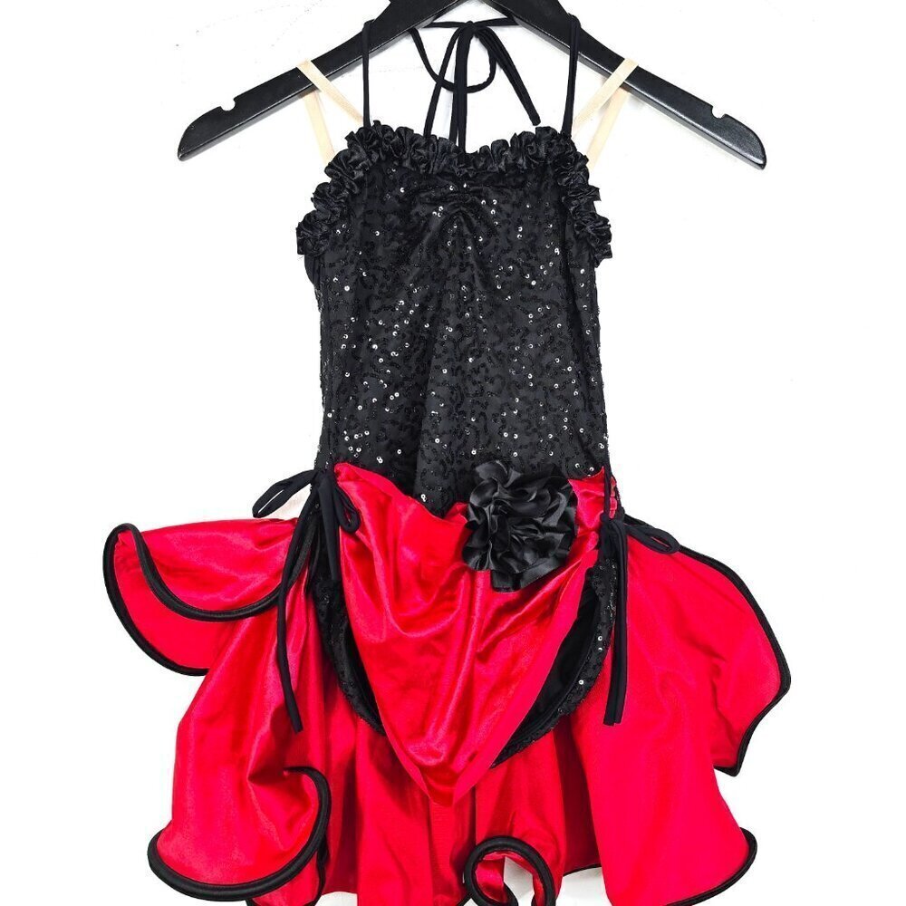 Weissman ShowtimeCabaret Leotard Red Black Sequined Dance Costume